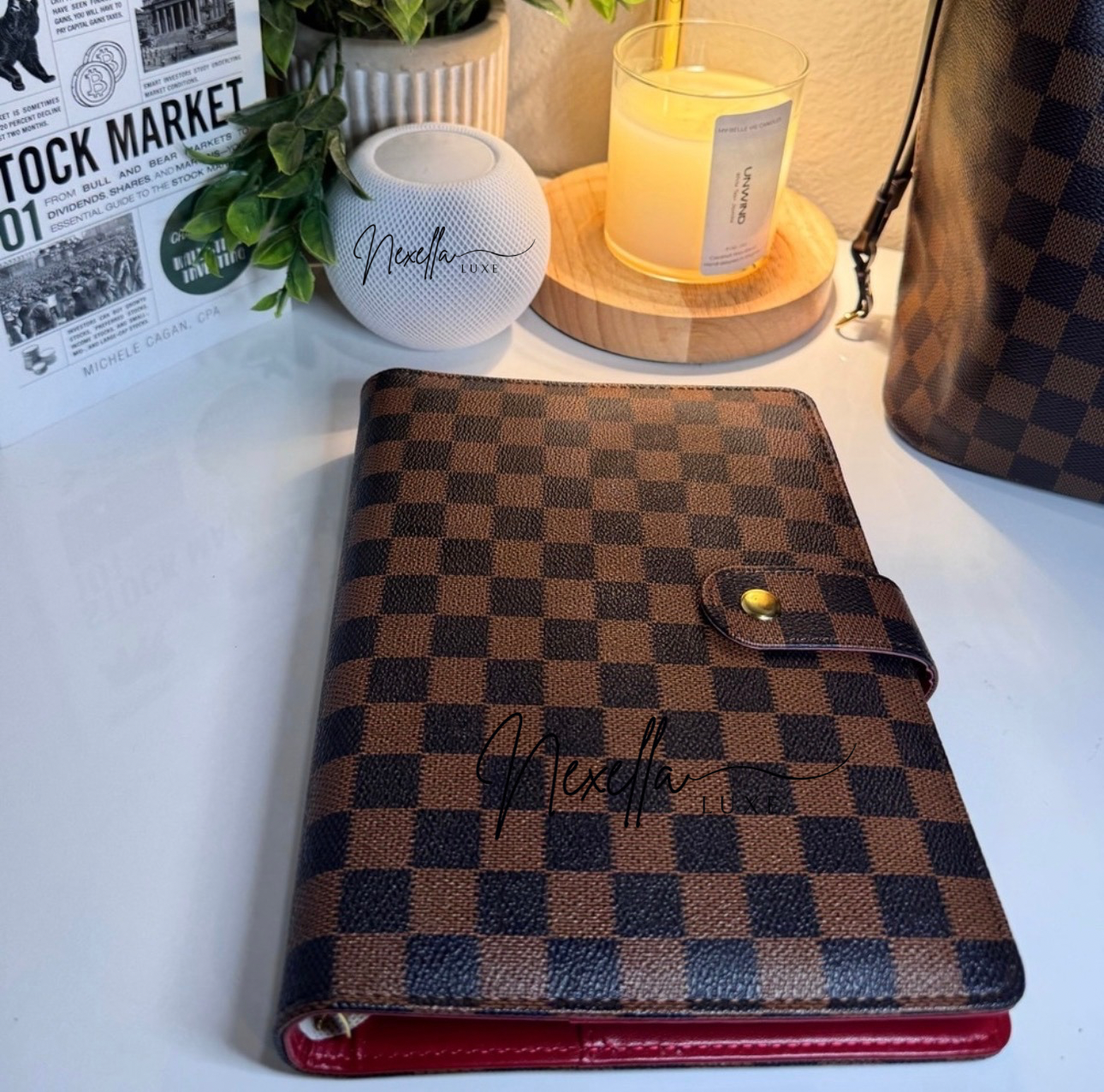 Nexella Luxe Signature Planner With Red Interior, A5 Checkered Luxury 6 Ring Planner