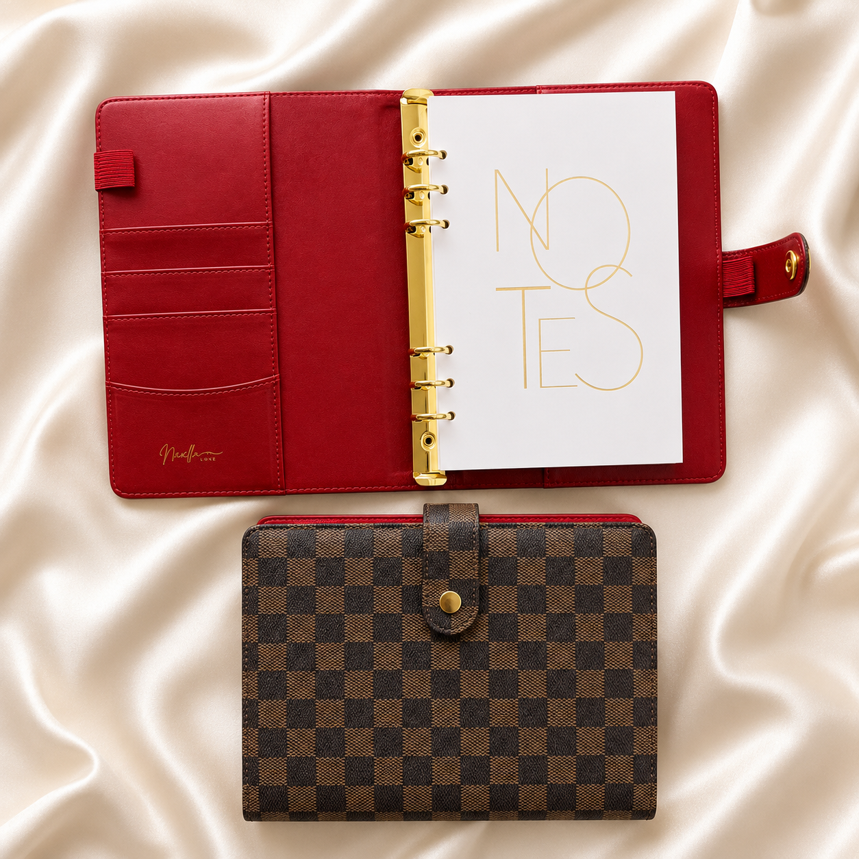 Nexella Luxe Signature A5 Checkered Planner | Red Interior | Gold Hardware
