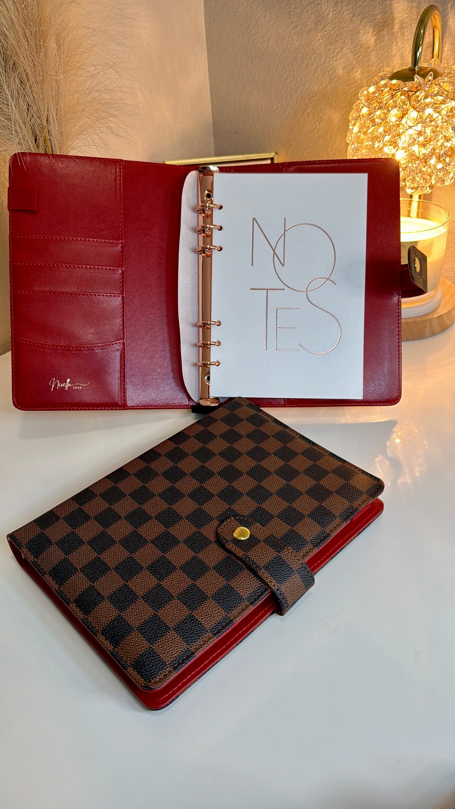 Nexella Luxe Signature Planner With Red Interior, A5 Checkered Luxury 6 Ring Planner