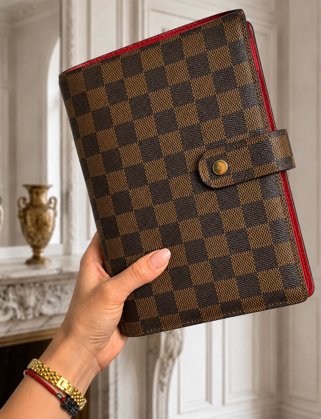 Nexella Luxe Signature A5 Checkered Planner | Red Interior | Gold Hardware