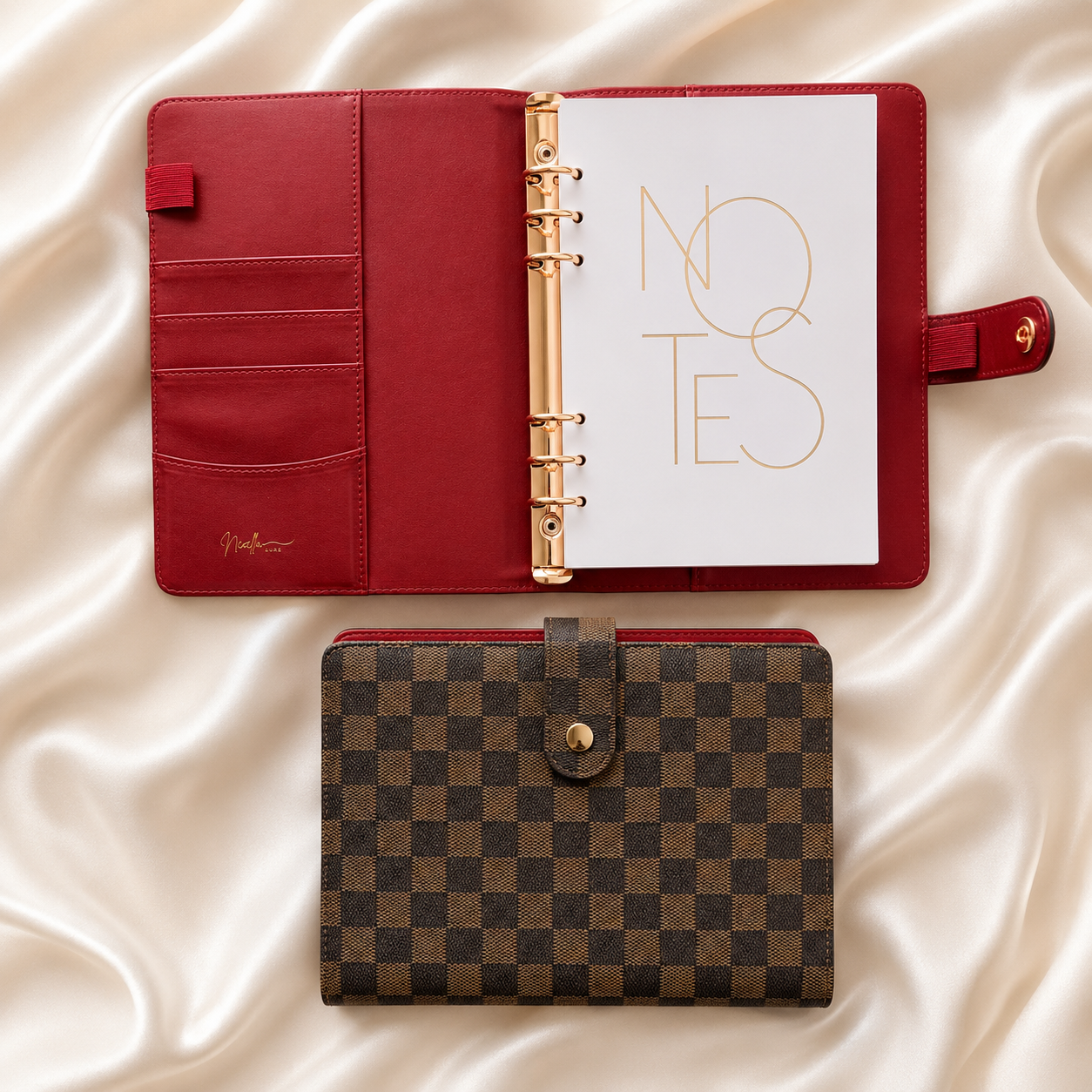 Nexella Luxe Signature A5 Checkered Planner | Red Interior | Gold Hardware