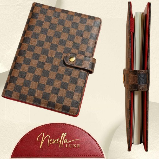 Nexella Luxe Signature Planner With Red Interior, A5 Checkered Luxury 6 Ring Planner