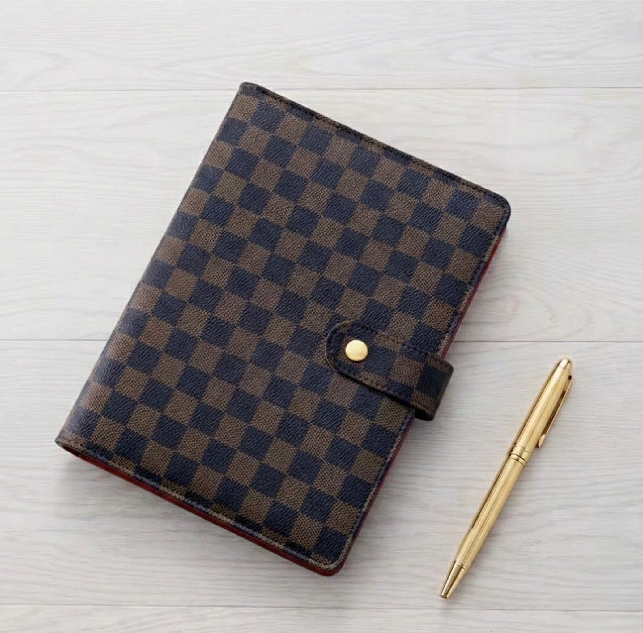 A5 Checkered Luxury Planner Binder with Red Interior | Premium Organizer for Work and Life