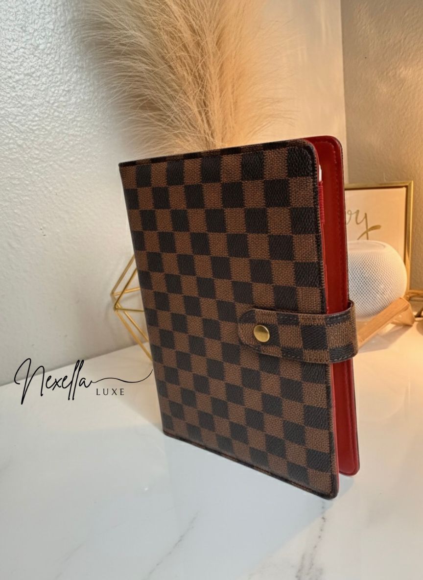 Nexella Luxe Signature Planner With Red Interior, A5 Checkered Luxury 6 Ring Planner