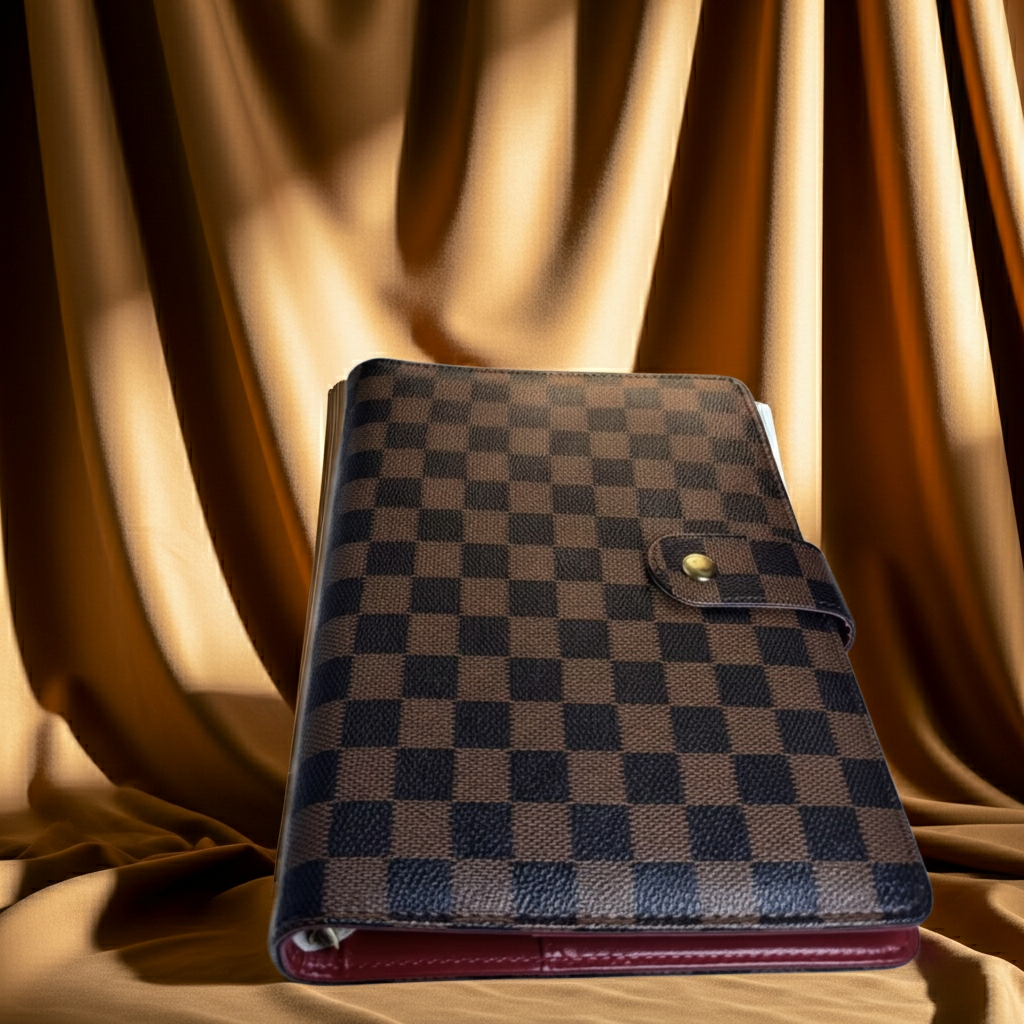 A5 Checkered Luxury Planner Binder with Red Interior | Premium Organizer for Work and Life