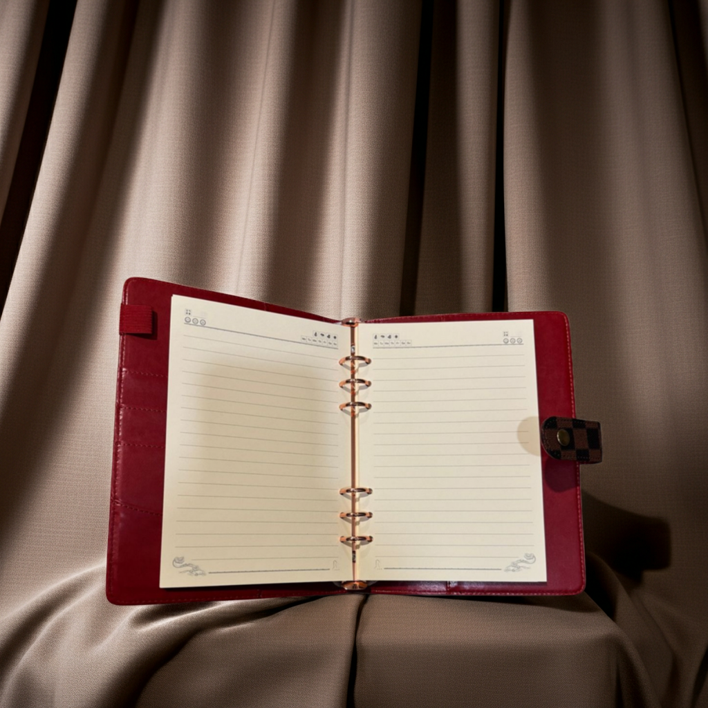 A5 Checkered Luxury Planner Binder with Red Interior | Premium Organizer for Work and Life