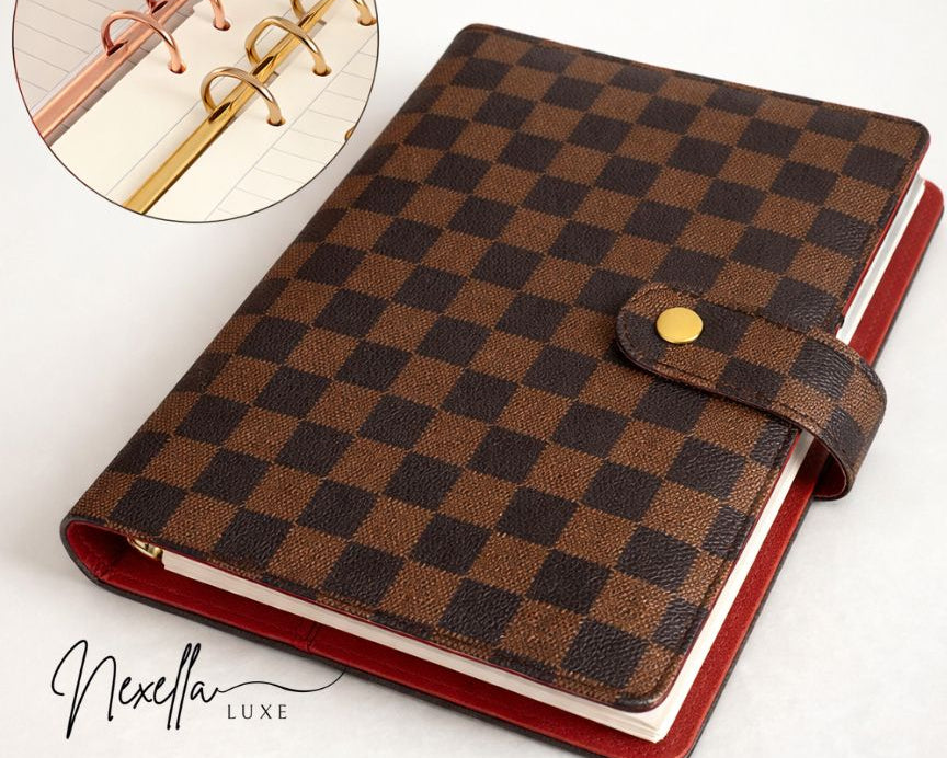 Nexella Luxe Signature Planner With Red Interior, A5 Checkered Luxury 6 Ring Planner