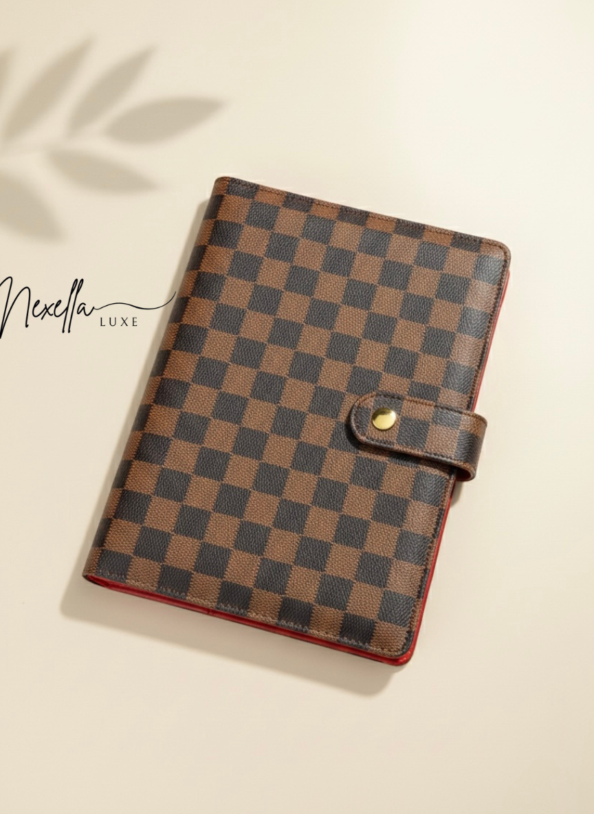 Nexella Luxe Signature Planner With Red Interior, A5 Checkered Luxury 6 Ring Planner